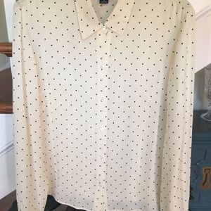 Ivory Silk Blouse with Small Black Squares